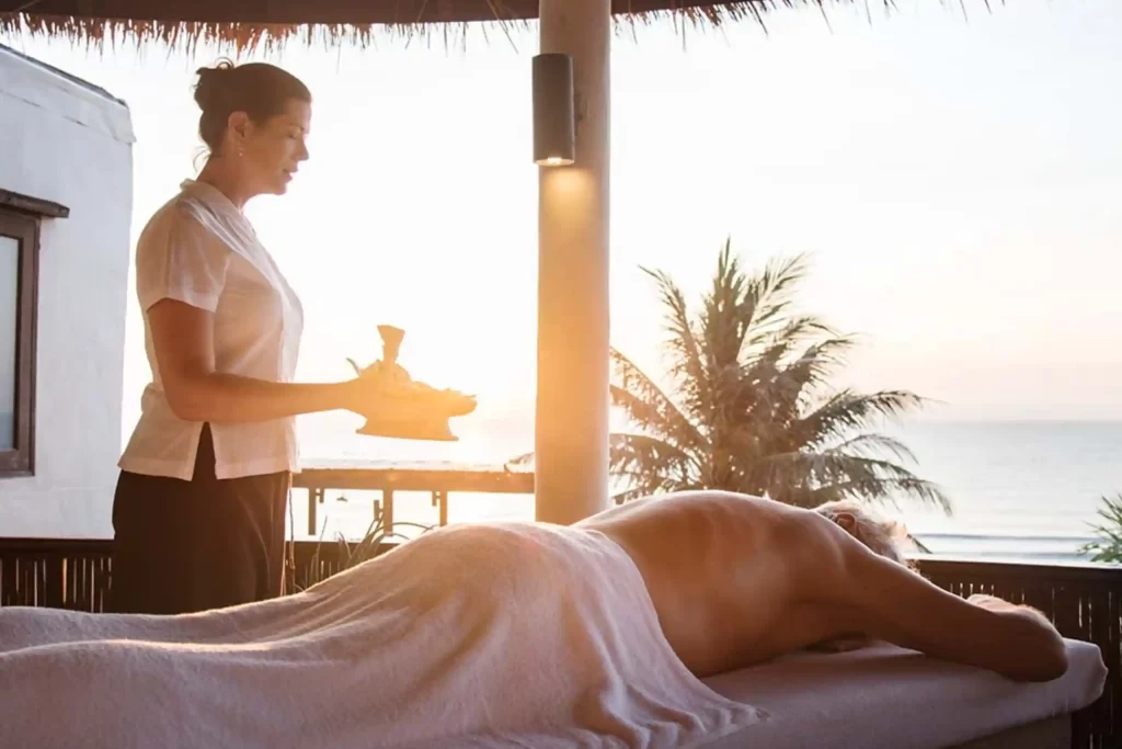 Guest enjoying his spa during sunset