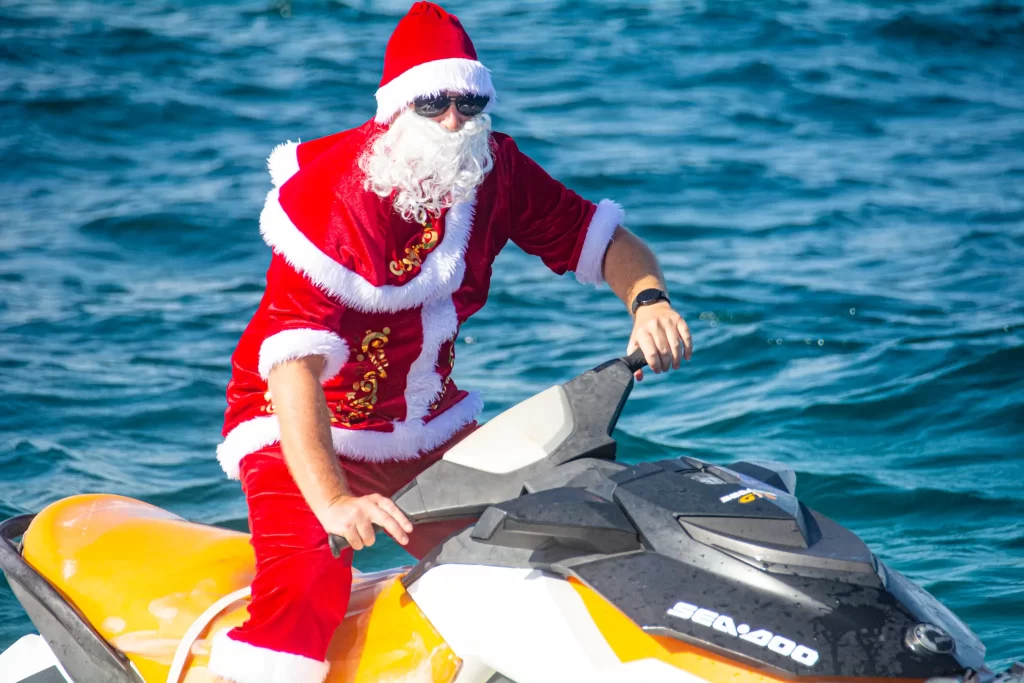 Santa delivering gifts by jetski in Boracay