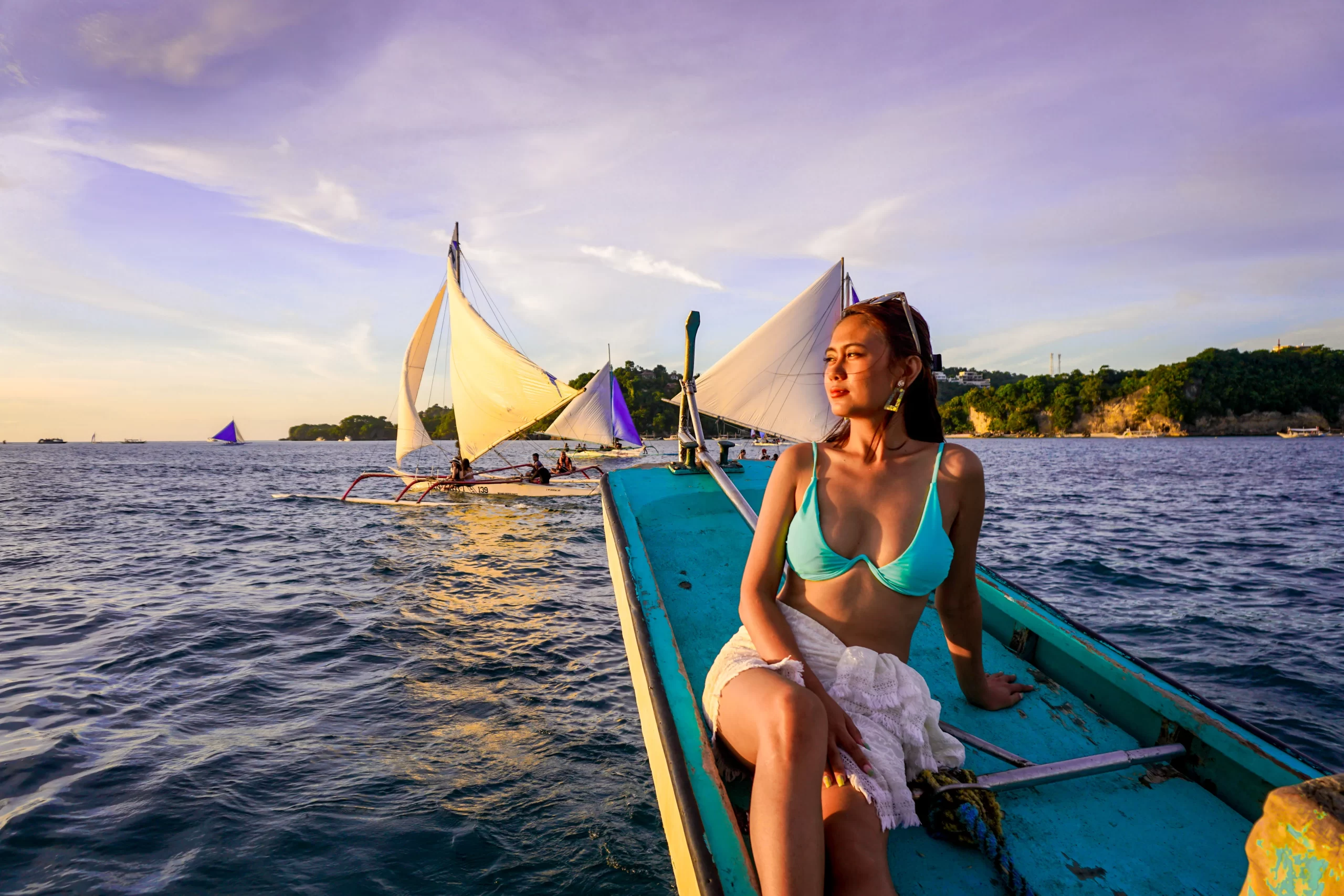woman enjoying the Boracay sunset cruise