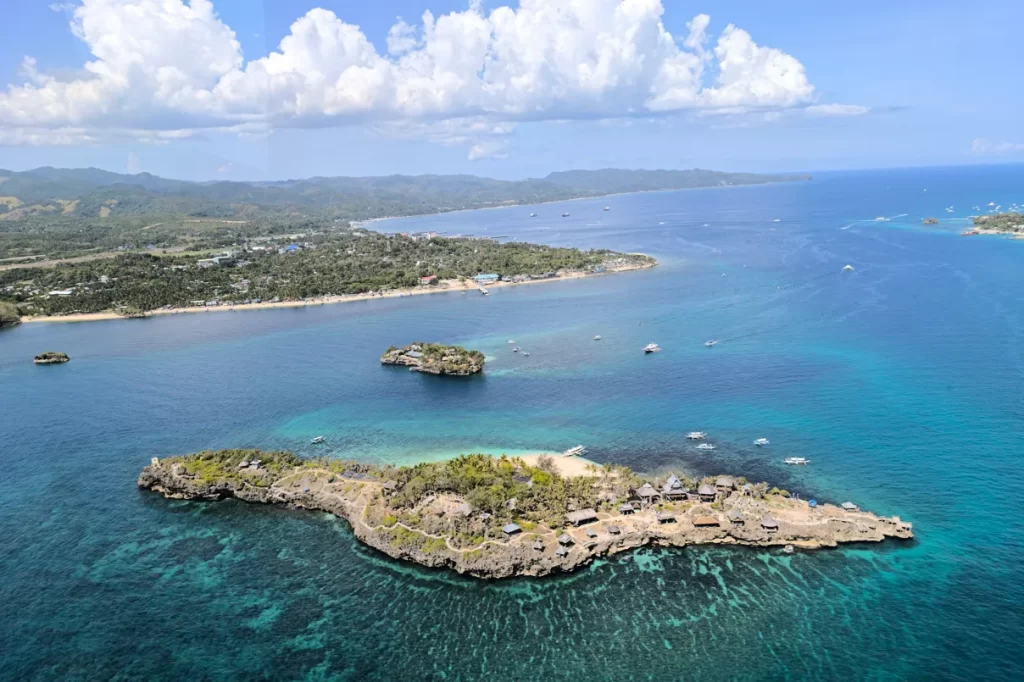 Aerial View of Crocodile Island, Boracay in a sunny day