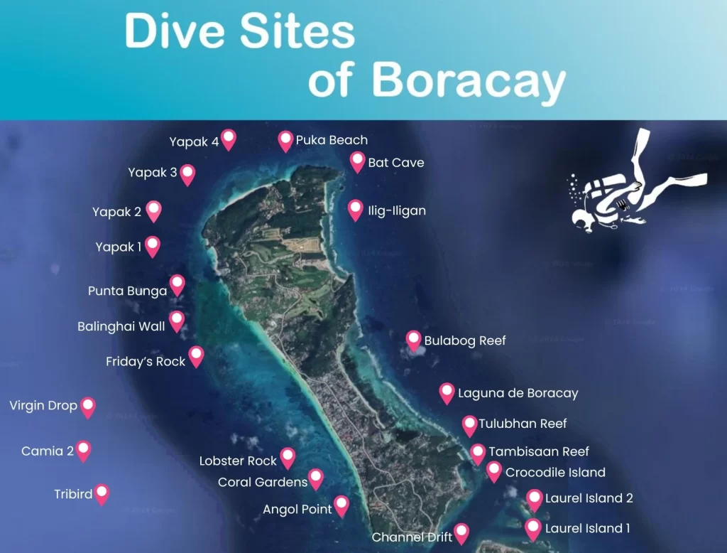 Map of Diving Sites in Boracay Island