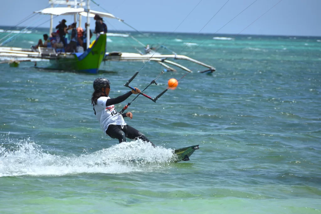 Kitesurfer enjoying the waves at Bulabog Beach Boracay