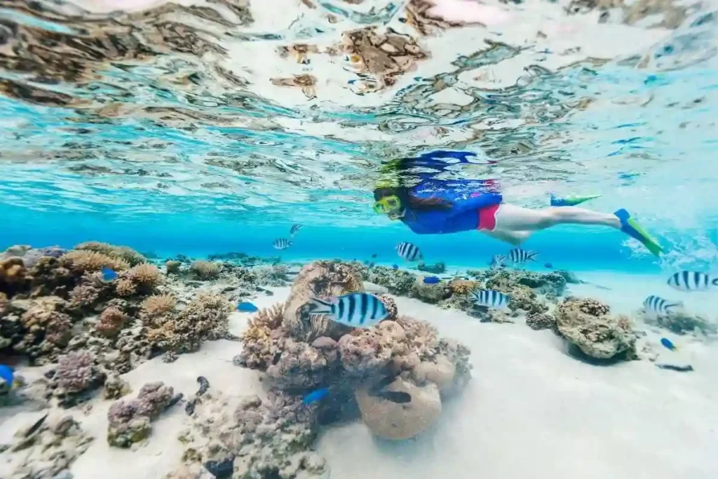 A guest snorkeling in Boracay to experience the beautiful underwater world.