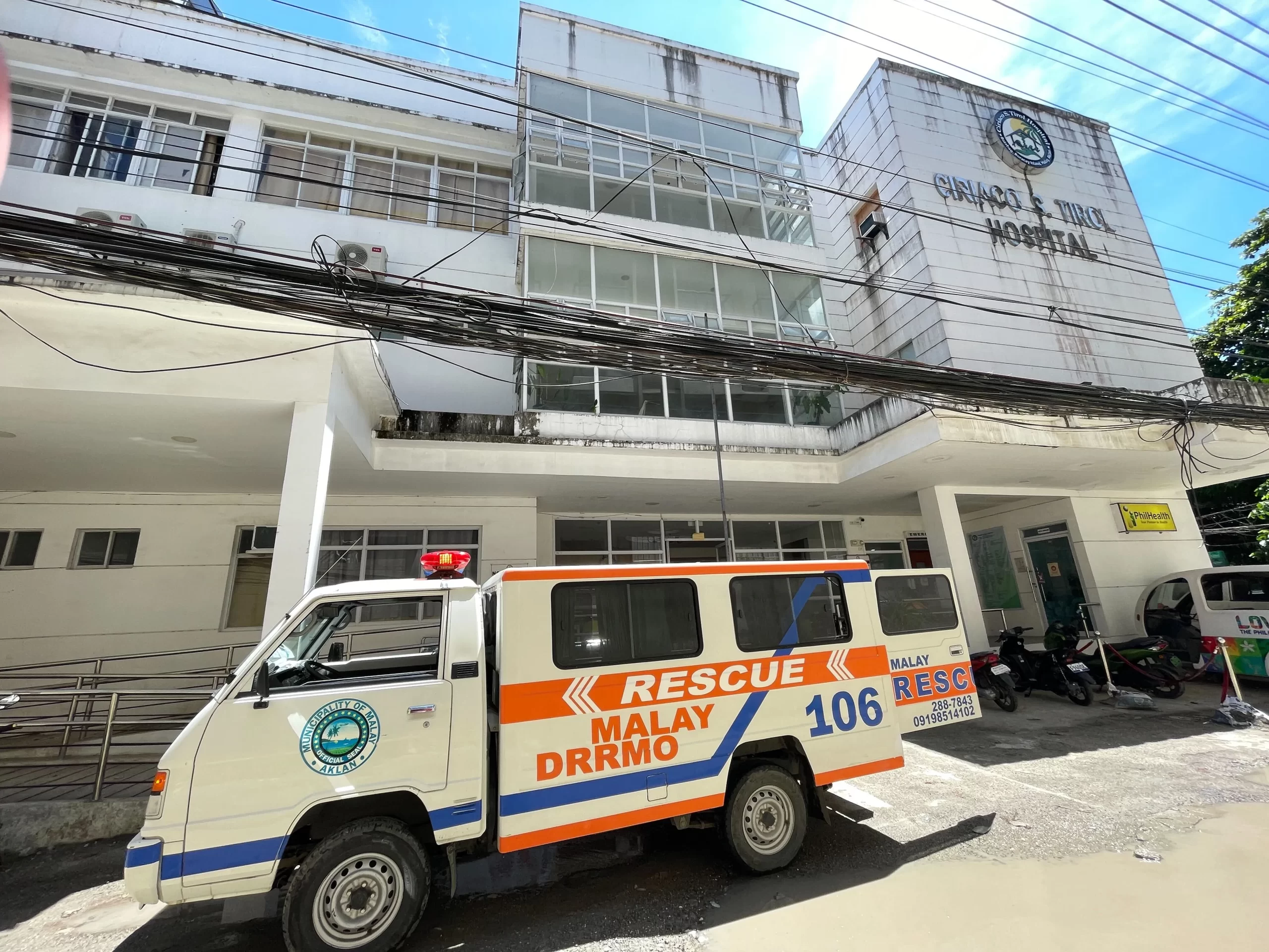 an ambulance Outisde of Ciriaco Tirol Hospital a public hospital in Boracay