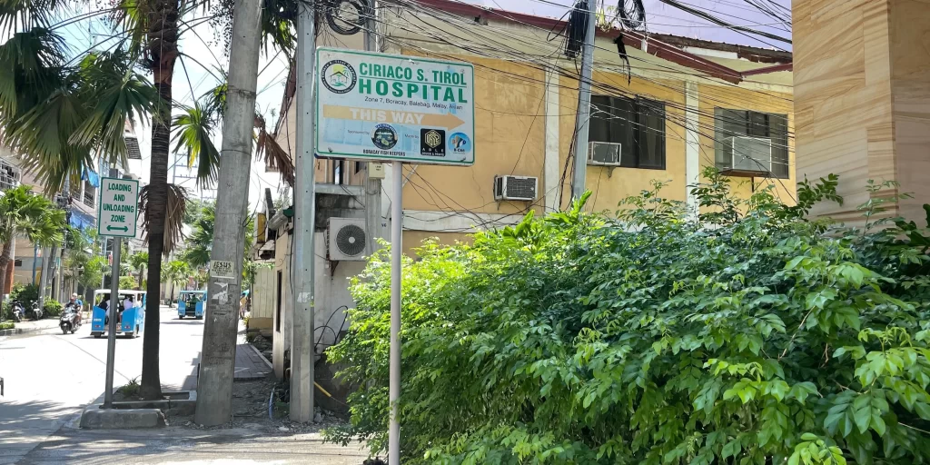 a Public hospital- Ciriaco Tirol Hospital Boracay sign by the road