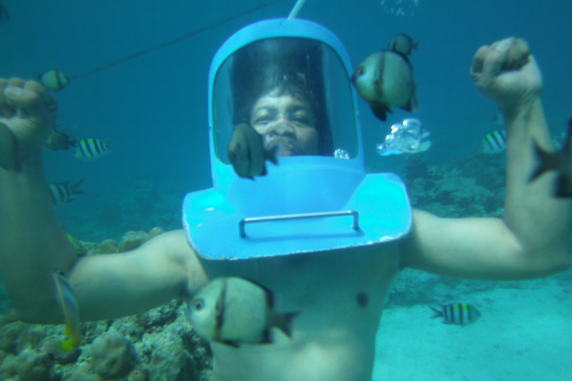 Helmet diving walk on the seabed in Boracay